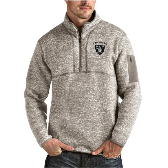 Antigua‎ Oakland Raiders NFL 1/4 Zip Fleece Pullover Oatmeal Cream Size Medium - Picture 1 of 12